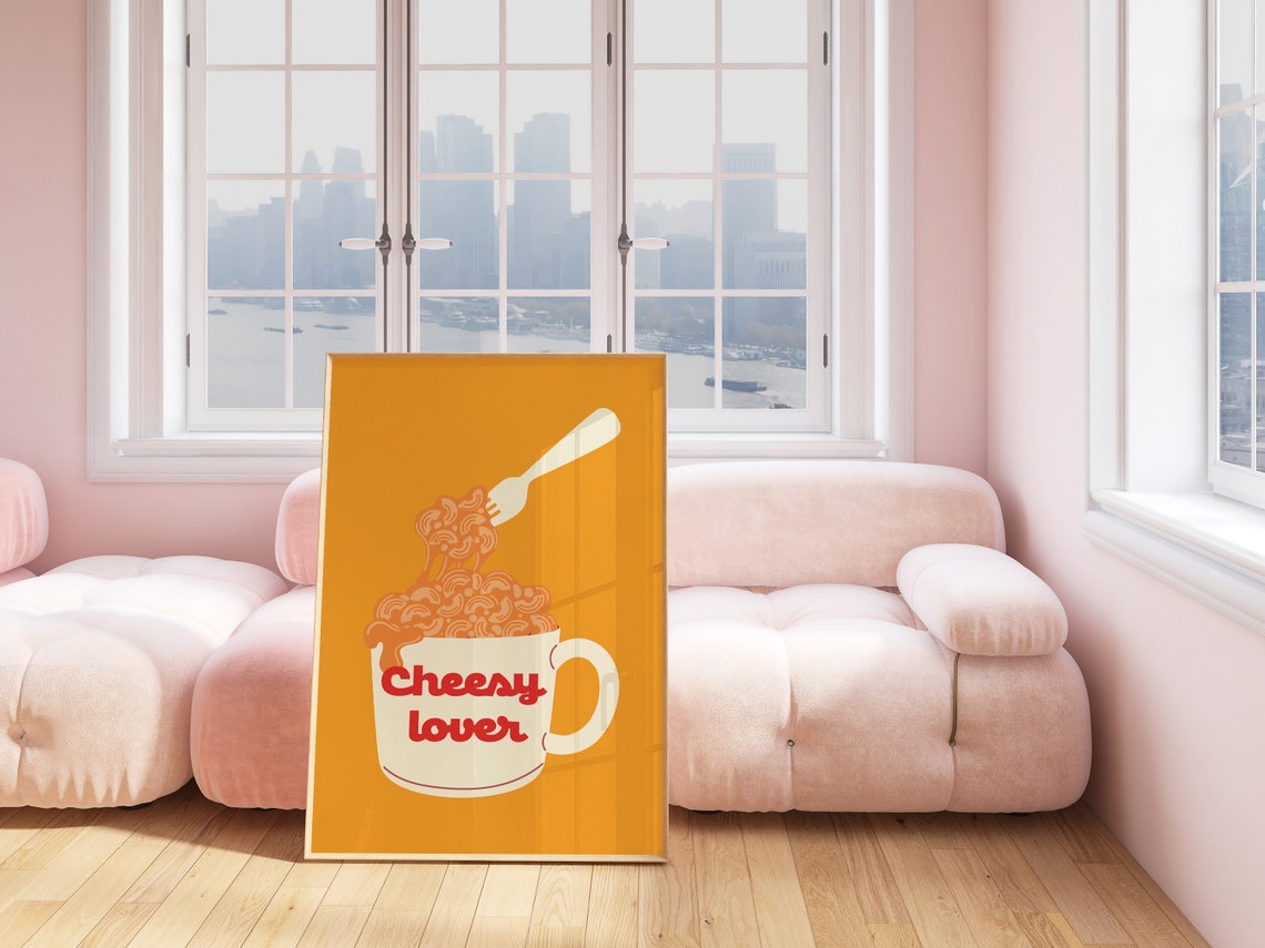 Yellow Retro Mac and Cheese Mug Cheesy Lover Kitchen Art Poster - Image 3