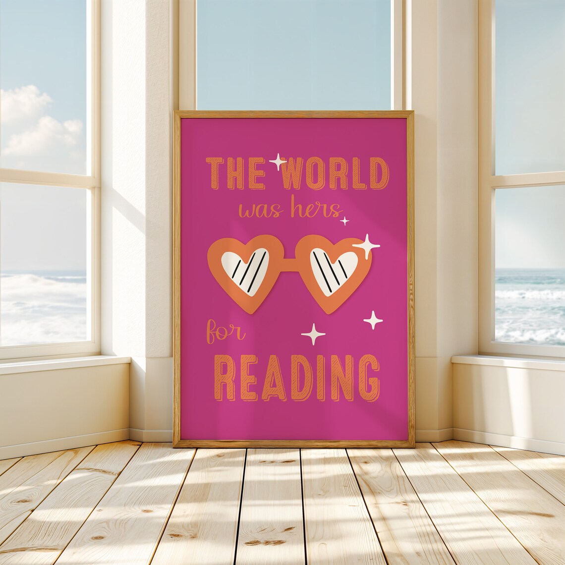 The World Was Hers For Reading Magenta Heart Glasses Quote Poster - Image 3