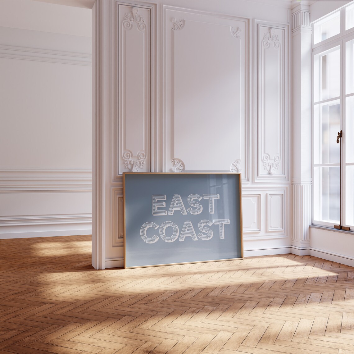 East Coast Coastal Typography Serif Lettering Dusty Blue Wall Art - Image 2