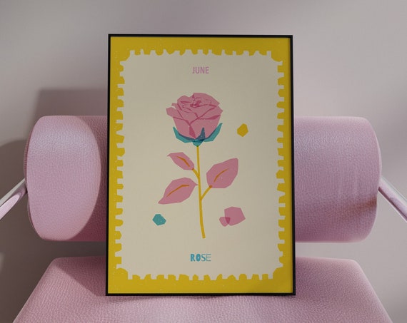 June Birth Month Rose Art Print, Floral Poster