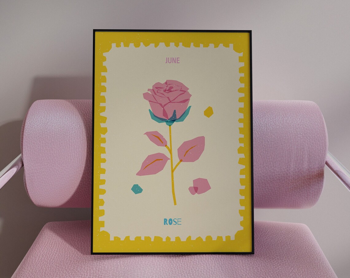 June Birth Month Rose Art Print, Floral Poster