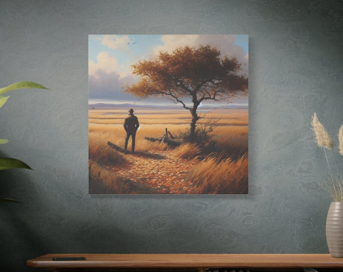 Man in Autumn Field Golden Wheat Rustic Countryside Wall Poster