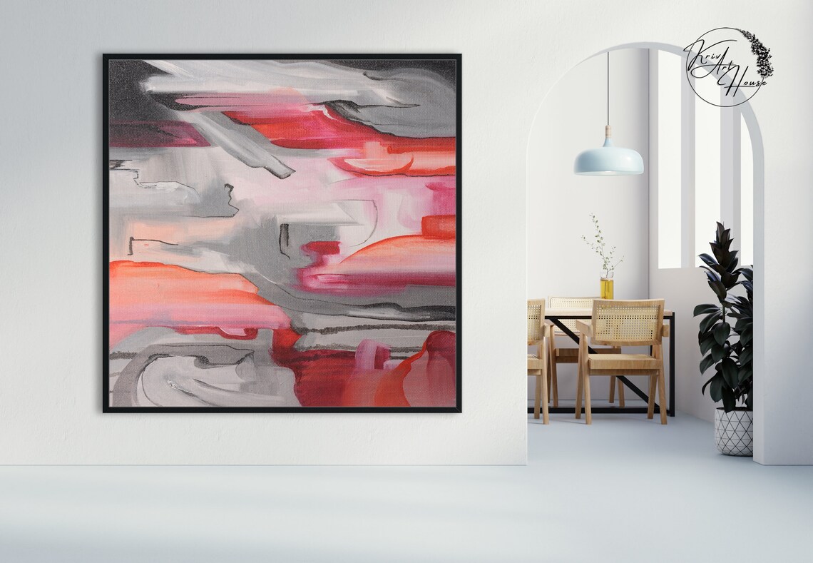 Orange and Grey Abstract Painting, Wall Art Print - Image 3