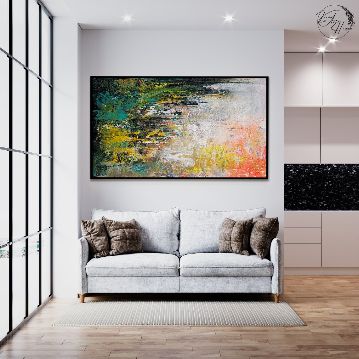 Grey Green Orangish Abstract Modern Wall Art Print - Image 4