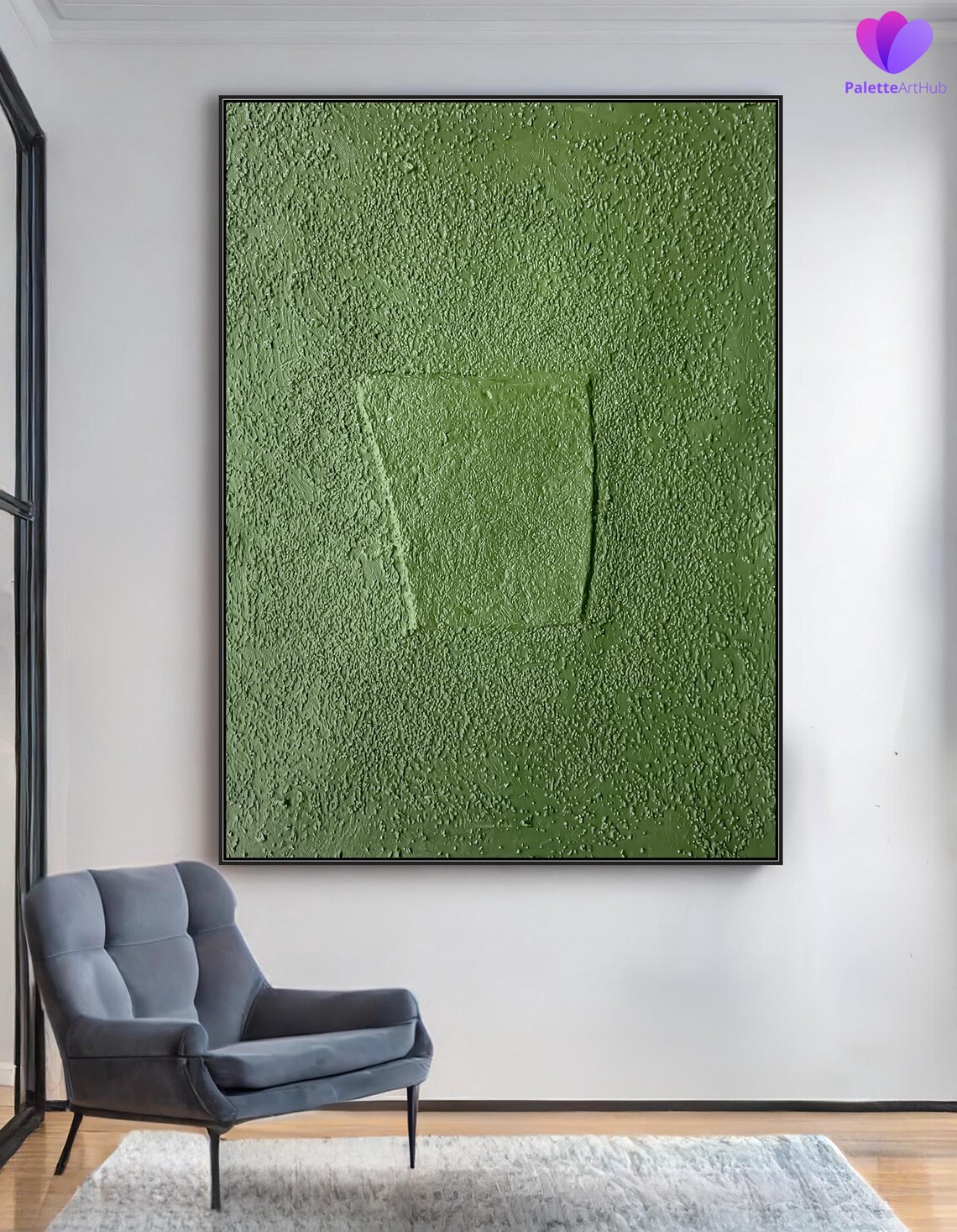Moss Green Raised Square Textured Bold Modern Abstract Poster - Image 2