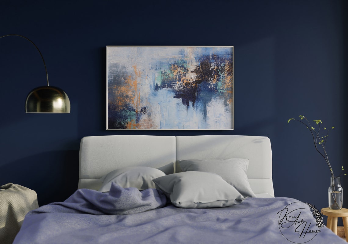 Light Blue White Orange Airy Textured Abstract Vertical Poster - Image 4