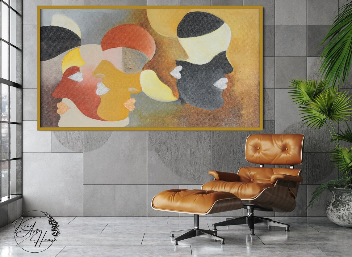 Abstract Face Oil Painting, Contemporary Gold Art Print - Image 4