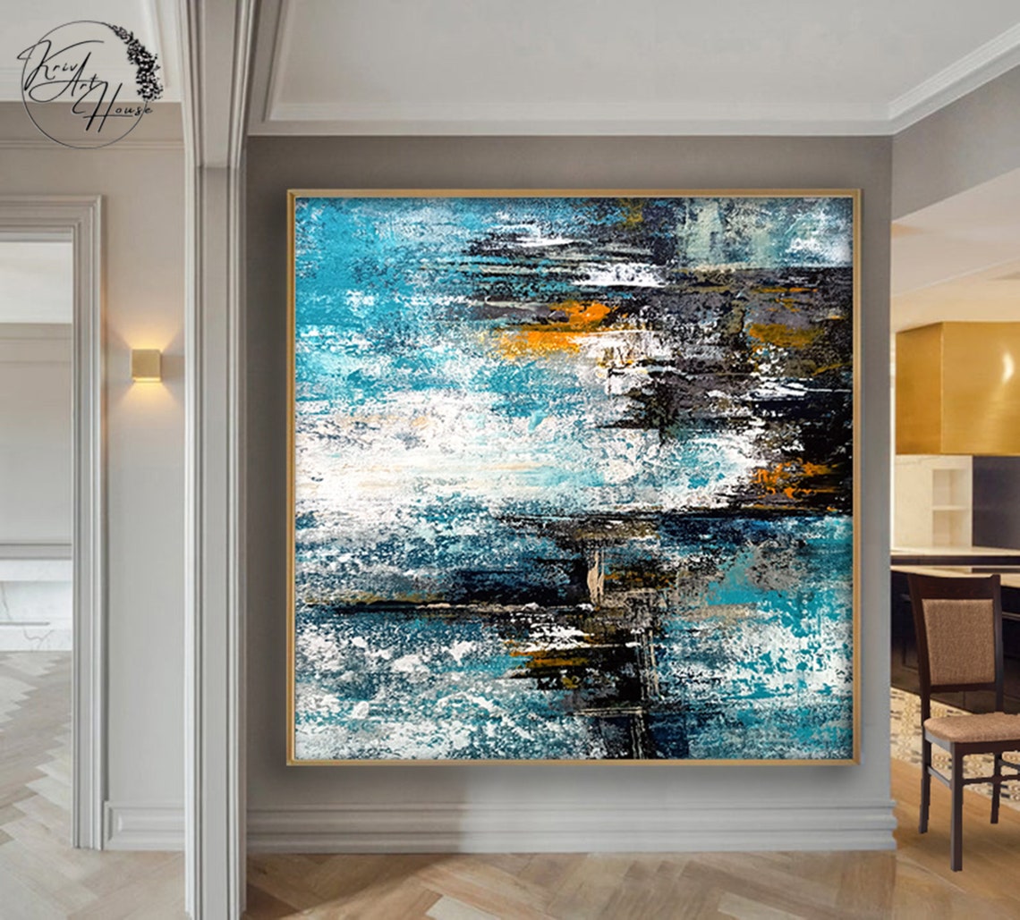 Teal Black White Orange Modern Textured Abstract Vertical Poster - Image 3