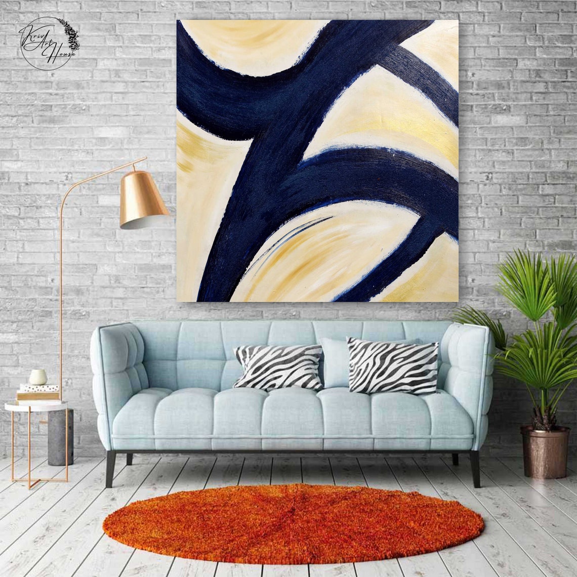 Navy Blue and Cream Modern Line Art Abstract Minimalist Poster - Image 3