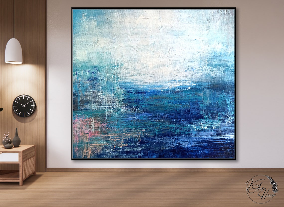 Blue White Ocean Horizon Abstract Modern Seascape Wall Poster - Image 2