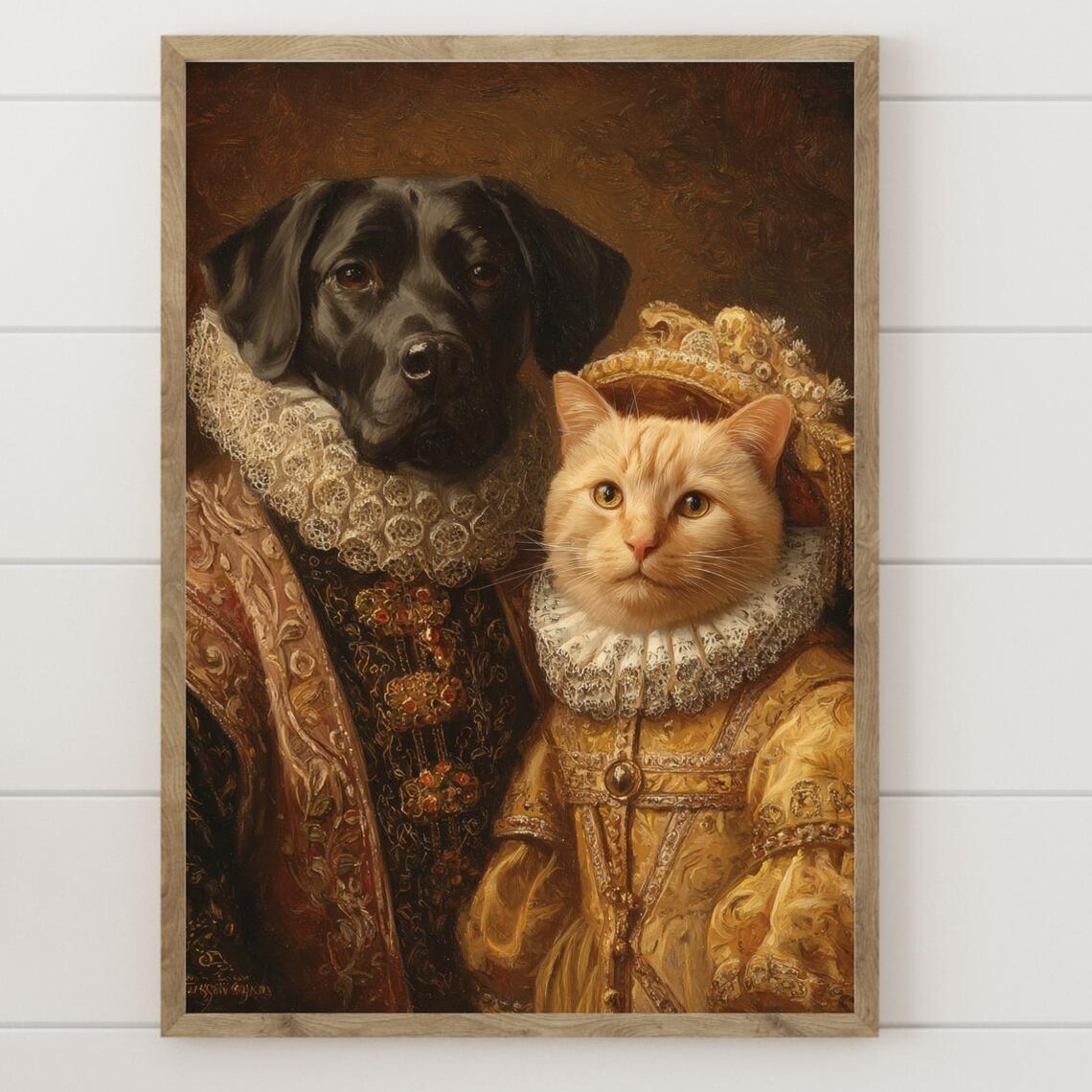 Royal Black Labrador and Ginger Cat Renaissance Pet Portrait Poster