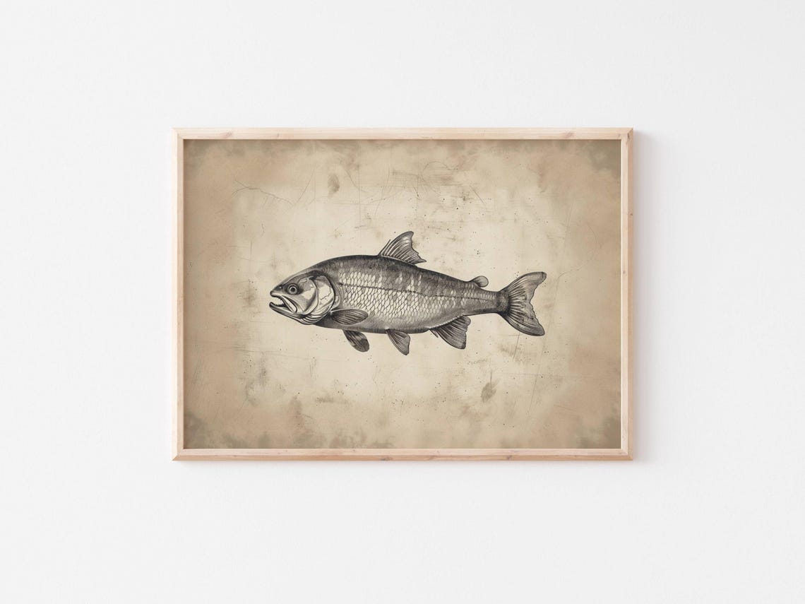 Trout Vintage Engraving Style Fish Sketch Fishing Cabin Art Print - Image 2