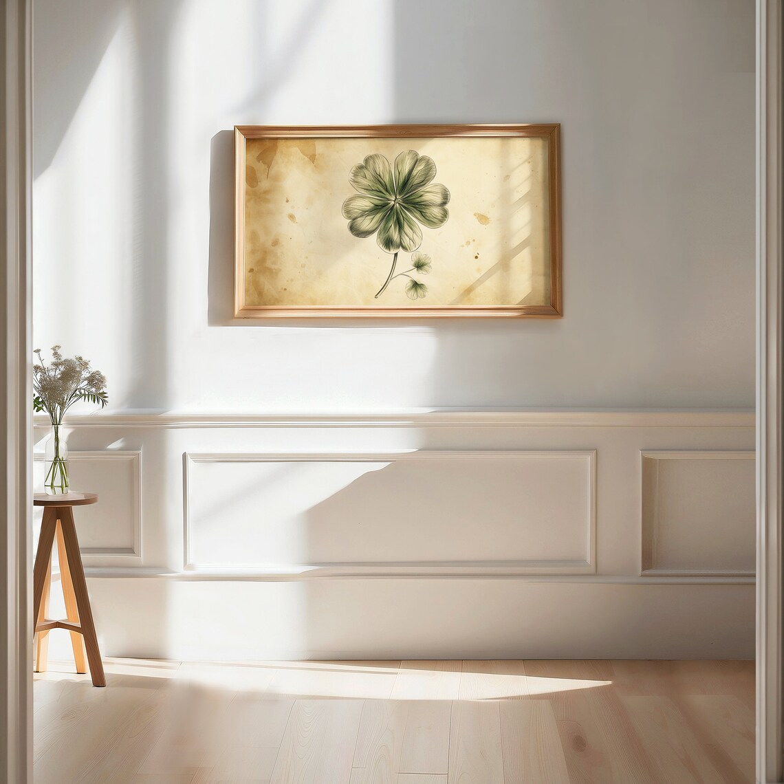 Vintage Four Leaf Clover Botanical Sketch Aged Paper Art Poster - Image 2