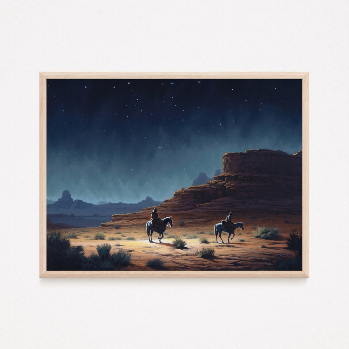 Western Night Sky Painting, Rustic Landscape Art Print - Image 2