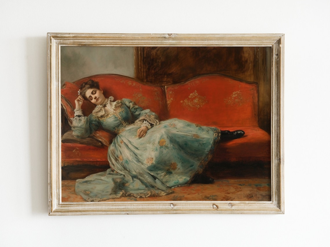 Victorian Woman on Couch, Vintage Portrait Art Print