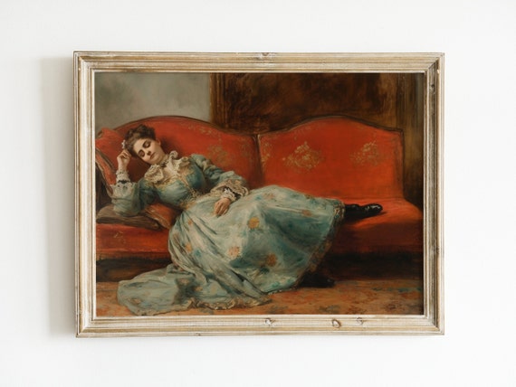 Victorian Woman on Couch, Vintage Portrait Art Print