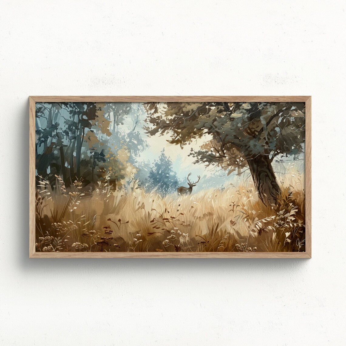 Majestic Stag Misty Golden Meadow Vintage Wildlife Deer Poster