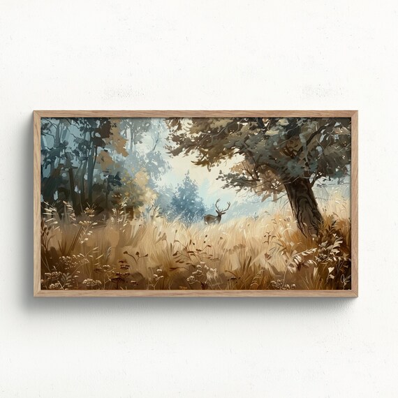 Majestic Stag Misty Golden Meadow Vintage Wildlife Deer Poster