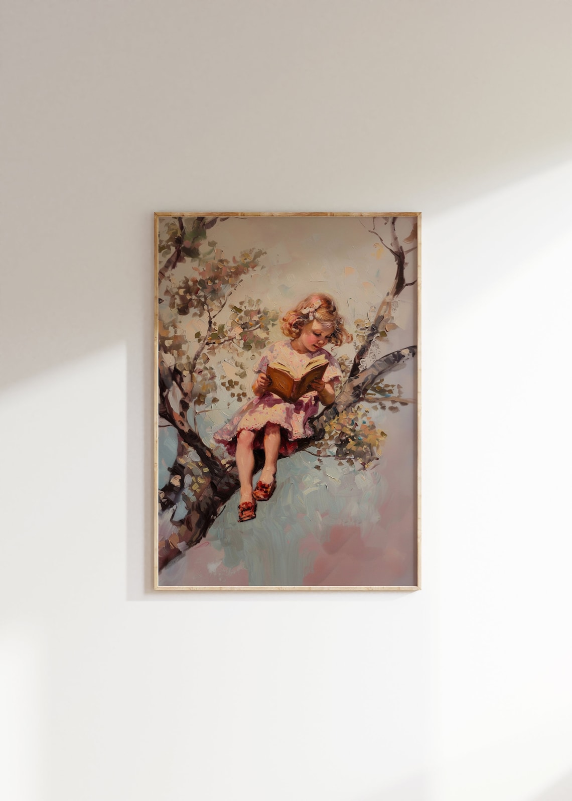 Little Girl Reading in a Tree Vintage Oil Painting Girls Room Poster - Image 2