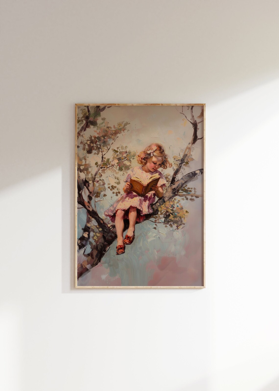 Vintage Girls Room Art Oil Painting Girl Reading In A Tree Girl Nursery Book Artwork Wall Decor Artful Art - Image 2