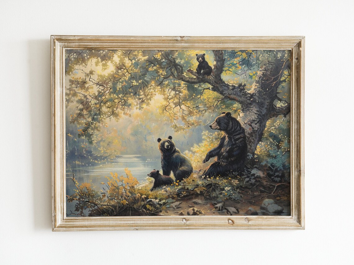 Vintage Bear Painting, Rustic Nursery Wall Art