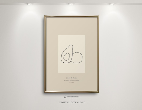 Minimalist Avocado Line Art Etude De Fruits Scandinavian Wall Poster
