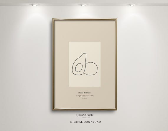 Minimalist Avocado Line Art Print Scandinavian Wall Fruit Drawing French Boho Kitchen Decor Modern Naiv