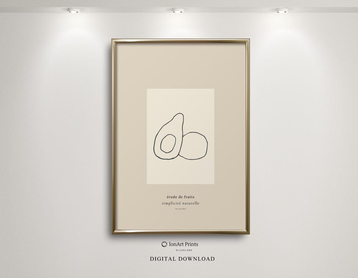 Minimalist Avocado Line Art Print Scandinavian Wall Fruit Drawing French Boho Kitchen Decor Modern Naiv