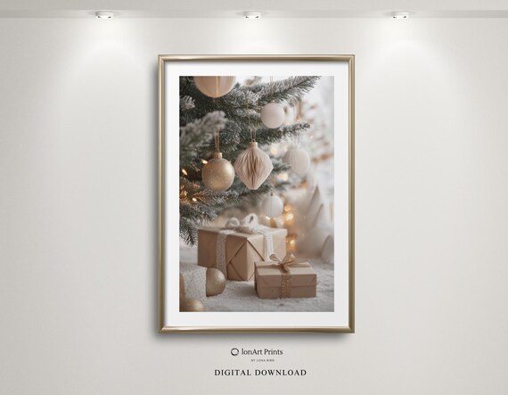 Frosted White Christmas Tree Photo Poster Minimalist Nordic Holiday Decor