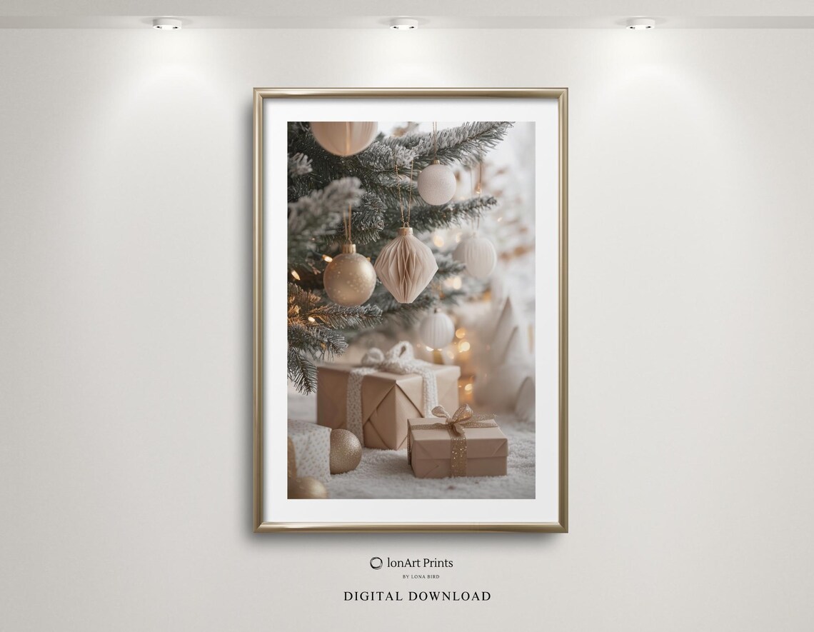Frosted White Christmas Tree Photo Poster Minimalist Nordic Holiday Decor