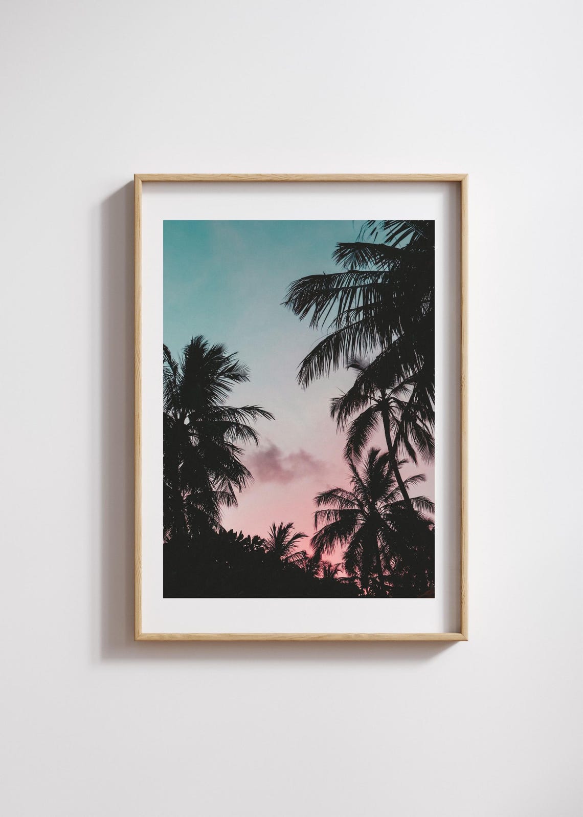 Pink Sunset Palm Tree Silhouette Tropical Evening Photo Poster