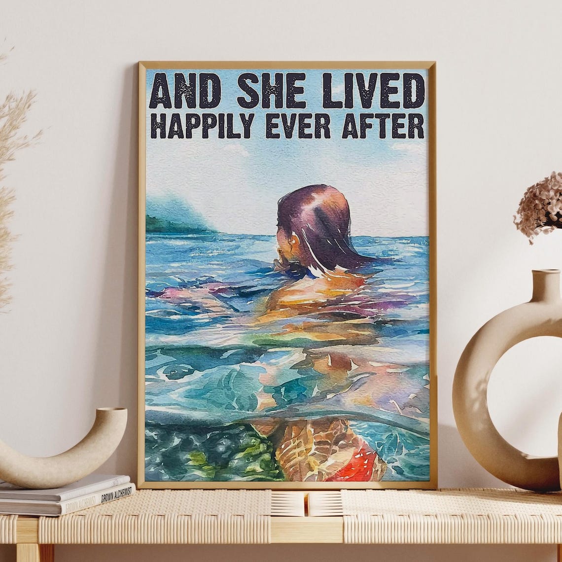 Watercolor Ocean Swimmer She Lived Happily Ever After Poster