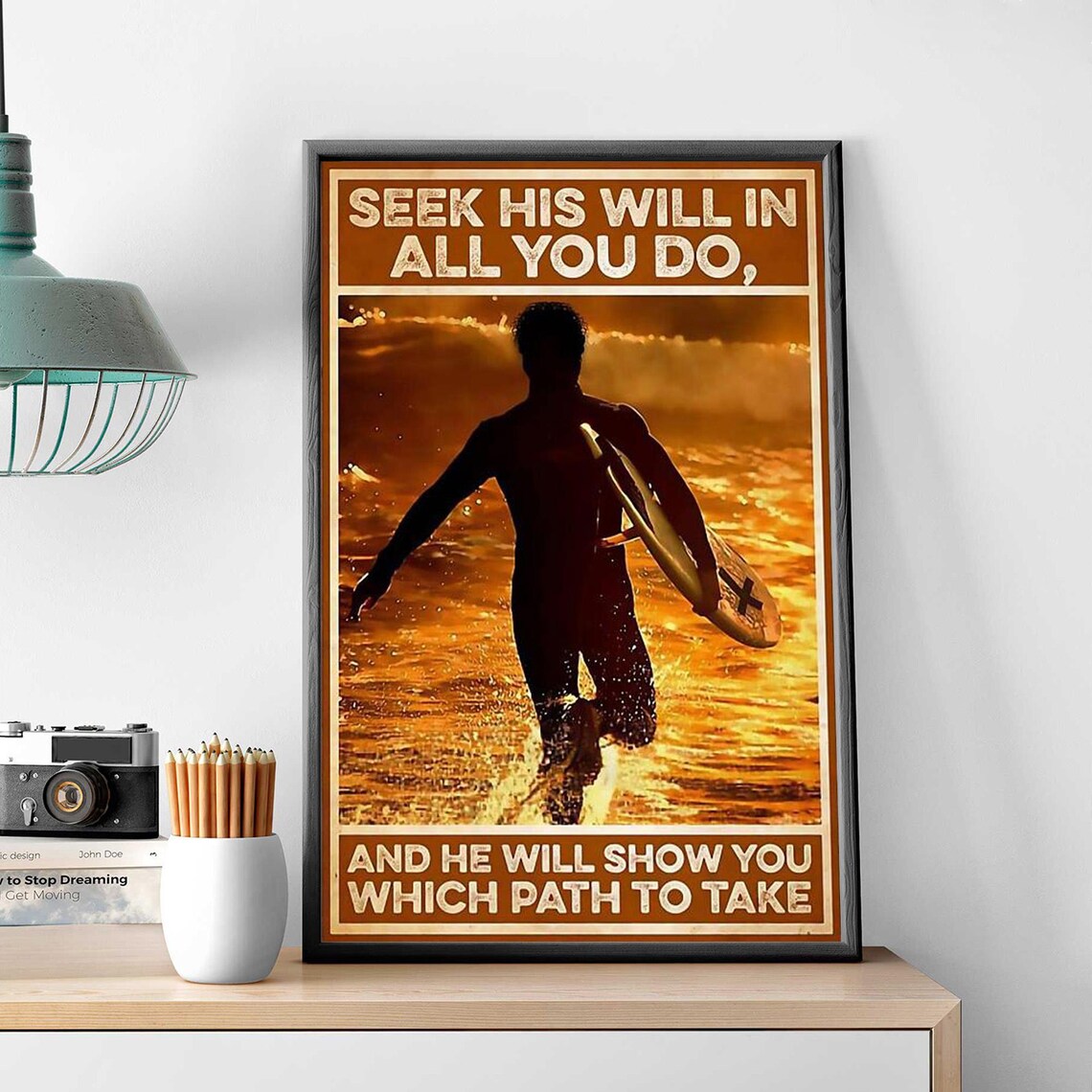 Seek His Will In All You Do Surfer At Sunset Faith Poster Art - Image 3