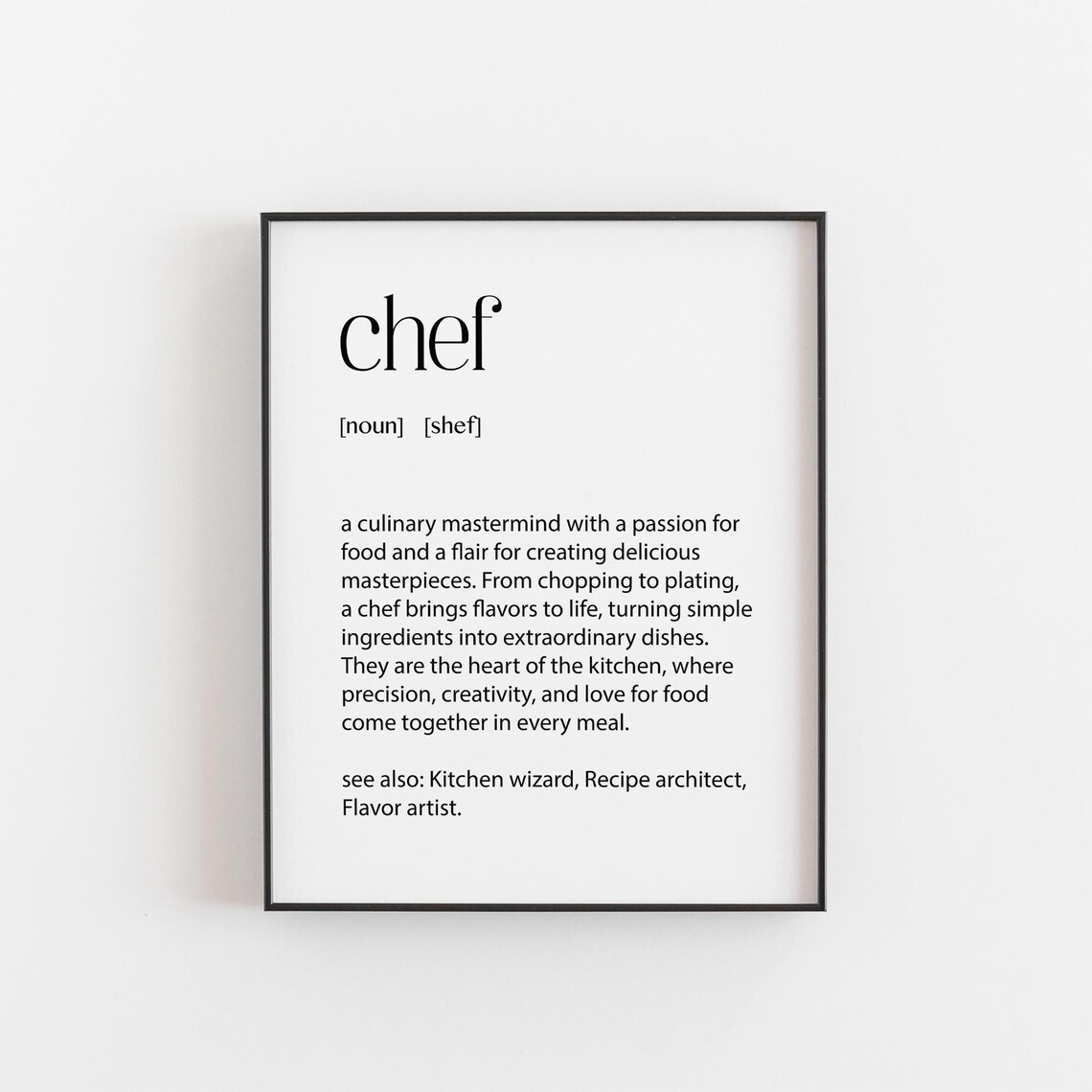 Chef Definition Print Culinary Art Quote Kitchen Wall Decor Food Lover Gift Restaurant Poster Cooking Passion
