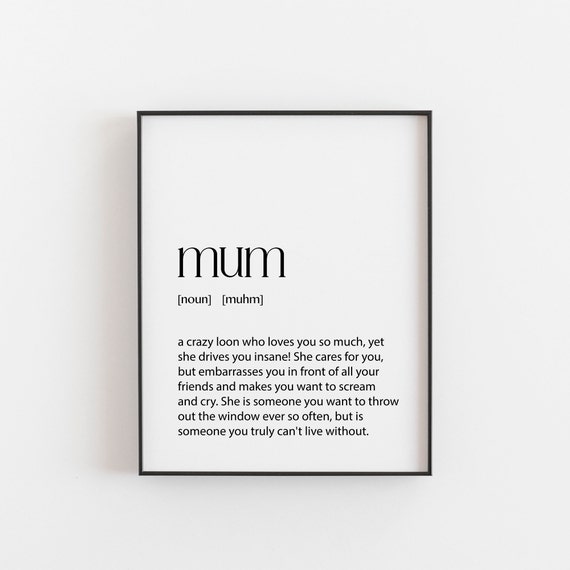 Mothers Day Definition Art Print Of Mum Personalized Mom Customizable Wall Unique Handmade For A Special