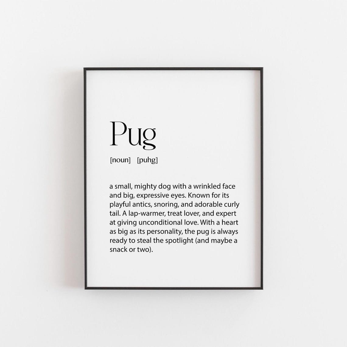 Pug Dog Definition Dictionary Typography Cute Lover Gift Poster