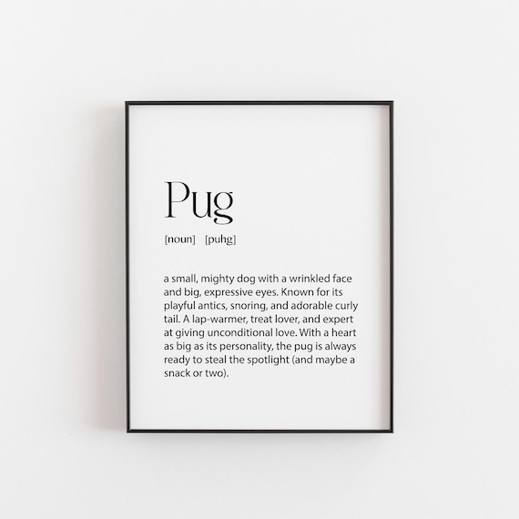 Pug Print Dog Breed Definition Art Cute Lover Gift Pup Wall Decor Minimalist Pet Poster For Nursery Or Homeposter Moms