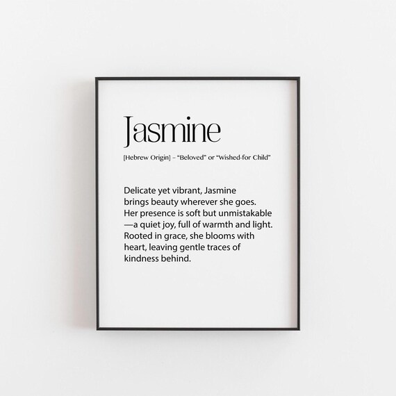 Jasmine Name Meaning Beloved Wished For Child Personalized Nursery Poster