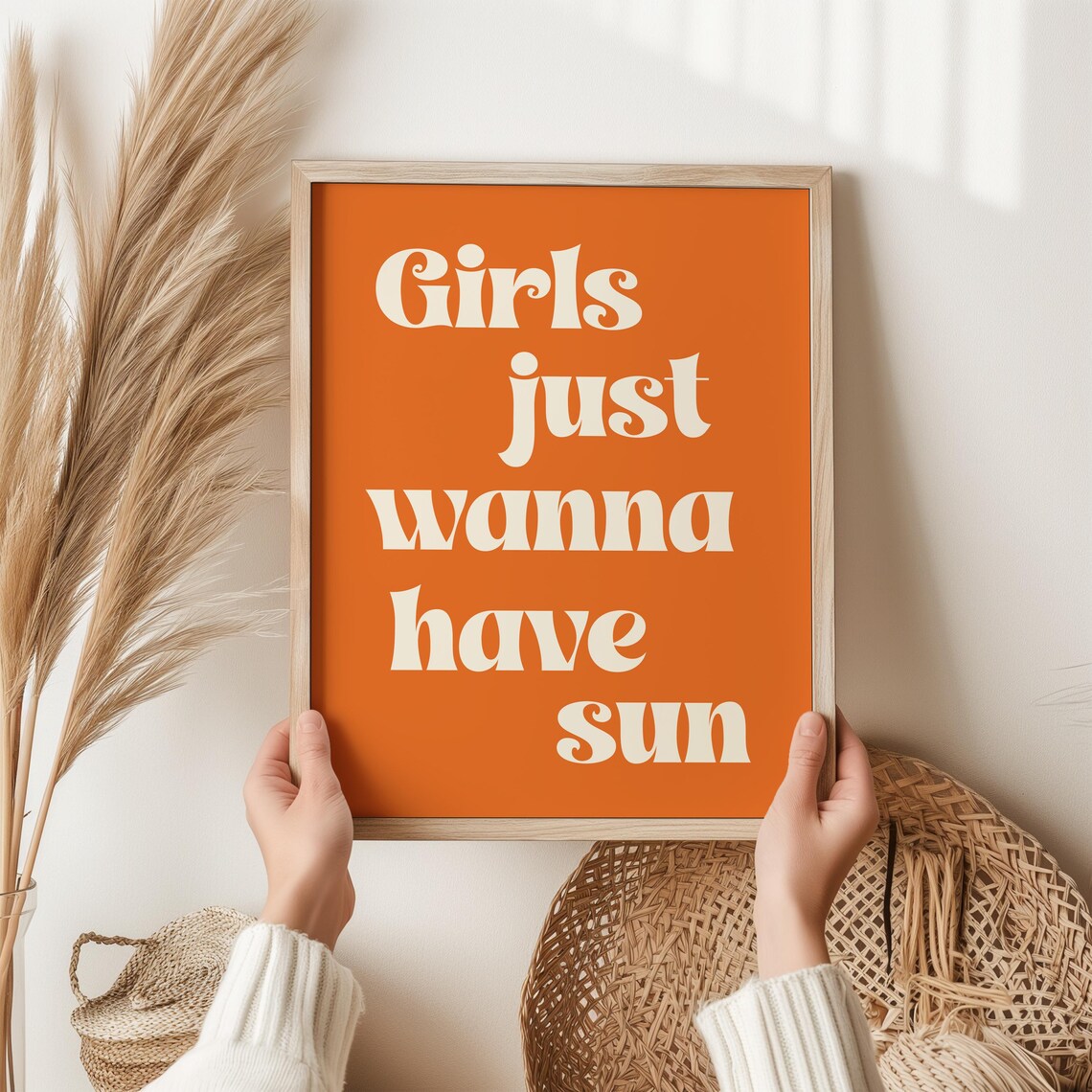 Girls Just Wanna Have Sun Retro Orange Summer Typography Quote Poster