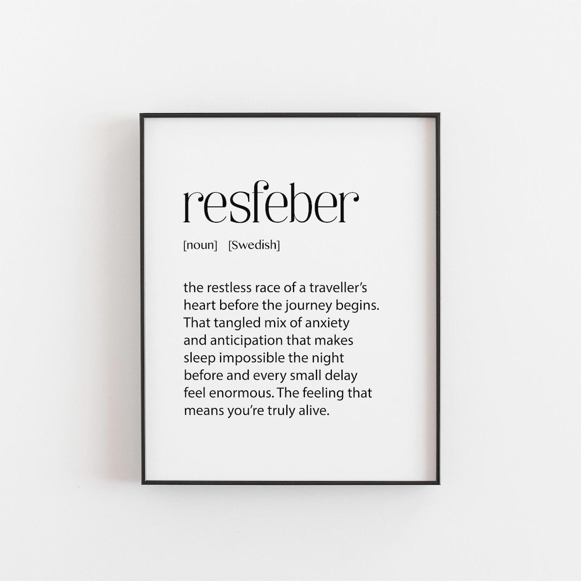 Resfeber Definition Travel Quote Art Print