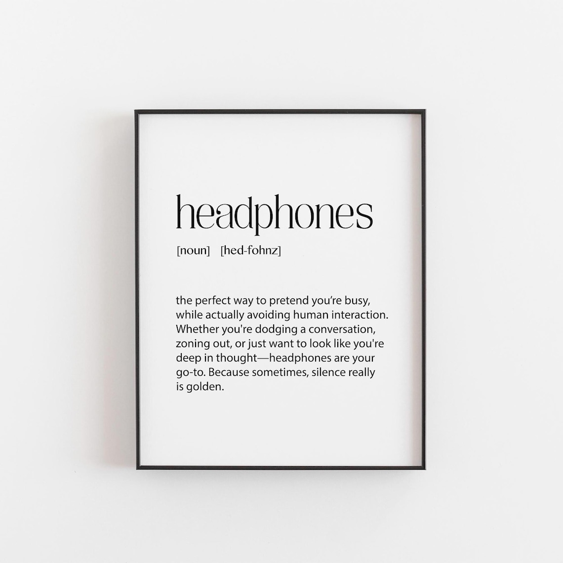 Funny Headphones Definition Print, Minimalist Tech Humor