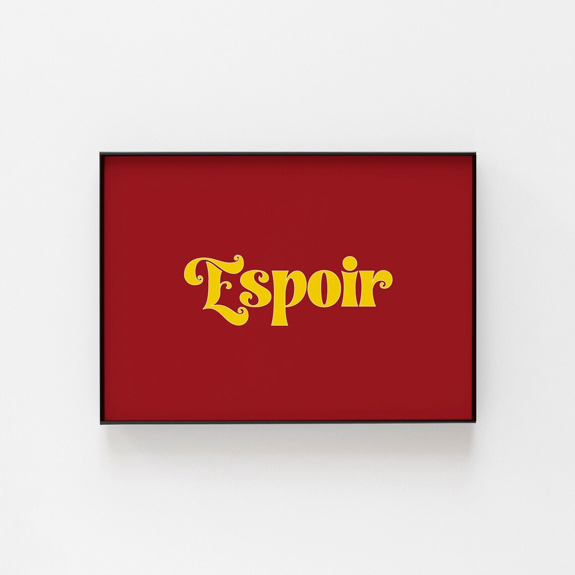 Espoir French Word For Hope Sunny Yellow On Red Retro Poster