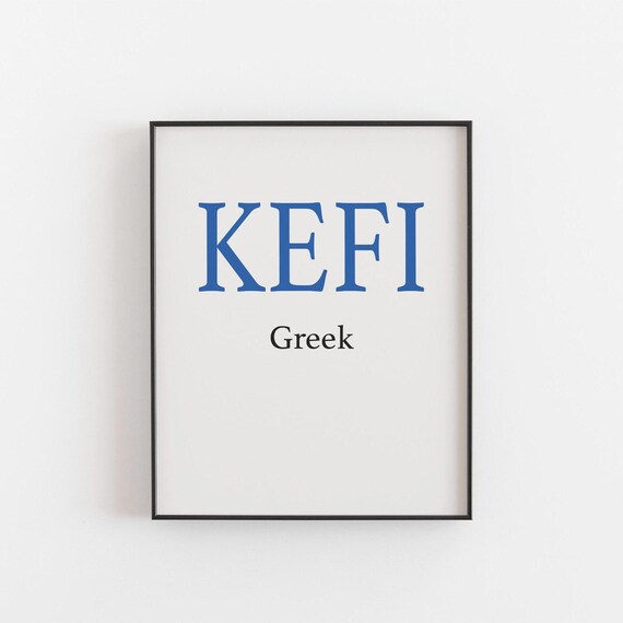 Kefi Greek Word Minimalist Blue Typography Style Design Poster