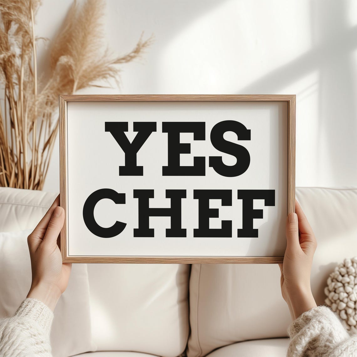 Yes Chef Bold Yellow Block Letter Print Navy Kitchen Wall Decor - Image 2