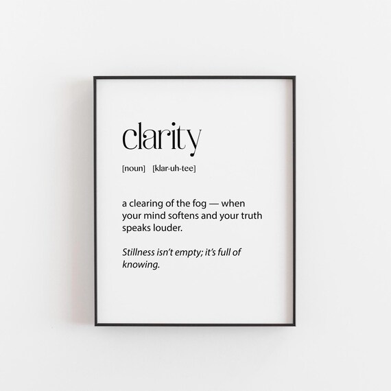 Clarity Wall Art Print Mindful Definition Decor For Meditation Therapy Journaling Wellness Gift Minimalist Calm Home Office Poster