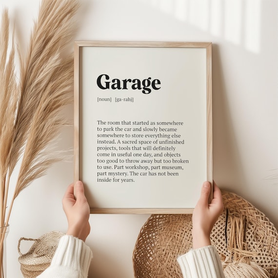 Garage Definition Print Funny Gift For Him Fathers Day Man Cave Wall Art Birthday Dad Car Lover