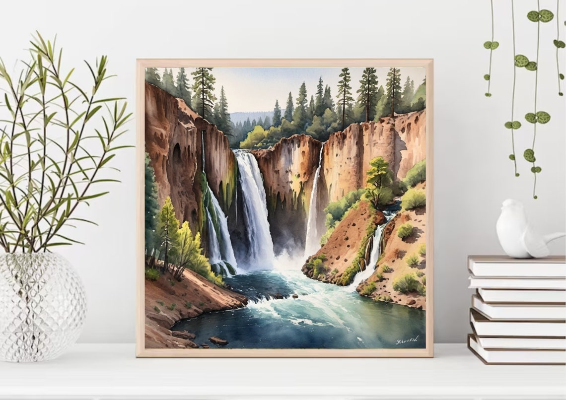 Burney Falls Waterfalls Wide Canyon Watercolor State Park Art Poster - Image 5