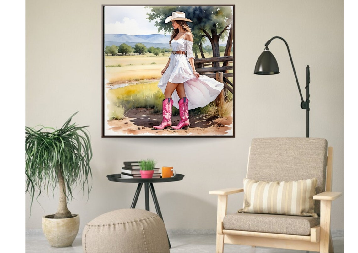 Cowgirl Painting Cowgirl With Pink Cowboy Boots Watercolor Art Print Texas Art Print Retro Wall Art Woman With Pink Boots Art Cawboy Prints - Image 4