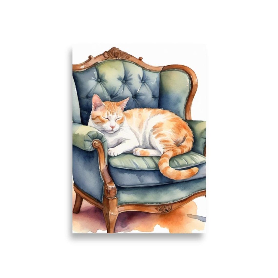 Cat Painting Ginger Cat Sleeping On An Armchair Watercolor Art Print Pet Portreit Wall Art Animal Artwork Animal Lovers Gifts - Image 2