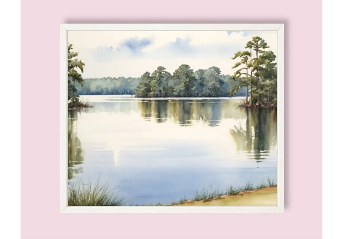 Lake Martin Watercolor Art Print, Alabama Landscape - Image 6